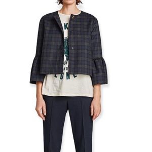 NWT Zara Tartan Plaid Bell Sleeve Cropped Jacket sz S